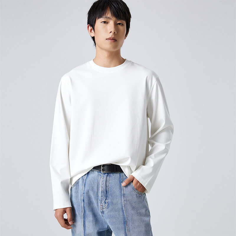 TUTM男装 匹马棉莫代尔基础款纯色长袖T恤男2024新款秋季打底上衣