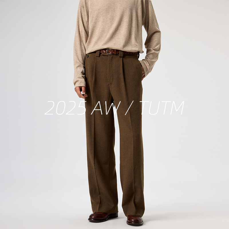 TUTM男装【羊毛混纺】加厚款毛呢西裤男士冬季保暖直筒休闲裤套装