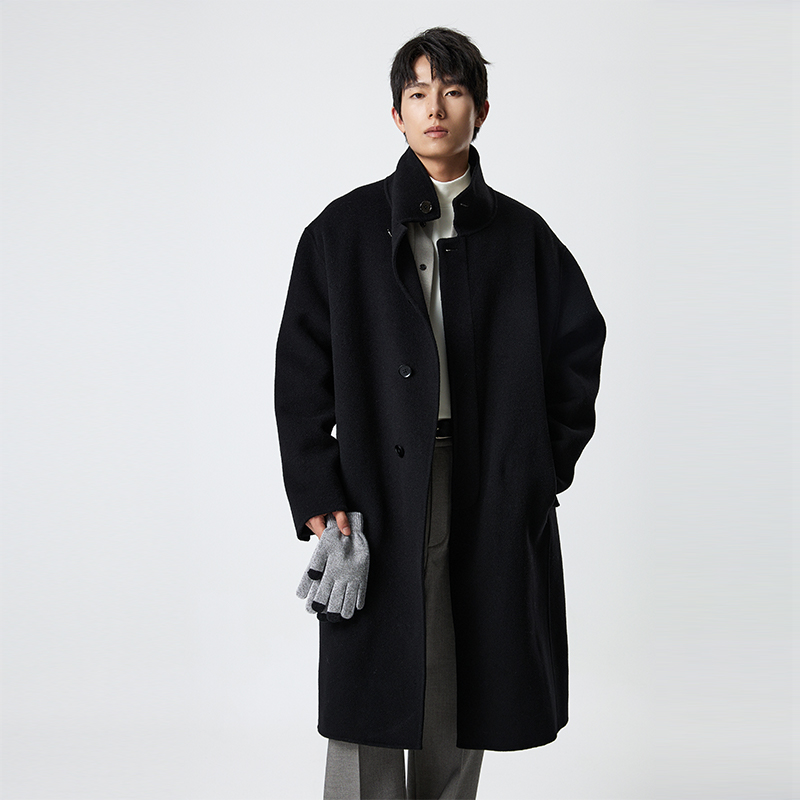 TUTM男装【纯羊毛】保暖双面毛呢德式大衣男长款过膝冬季呢子外套