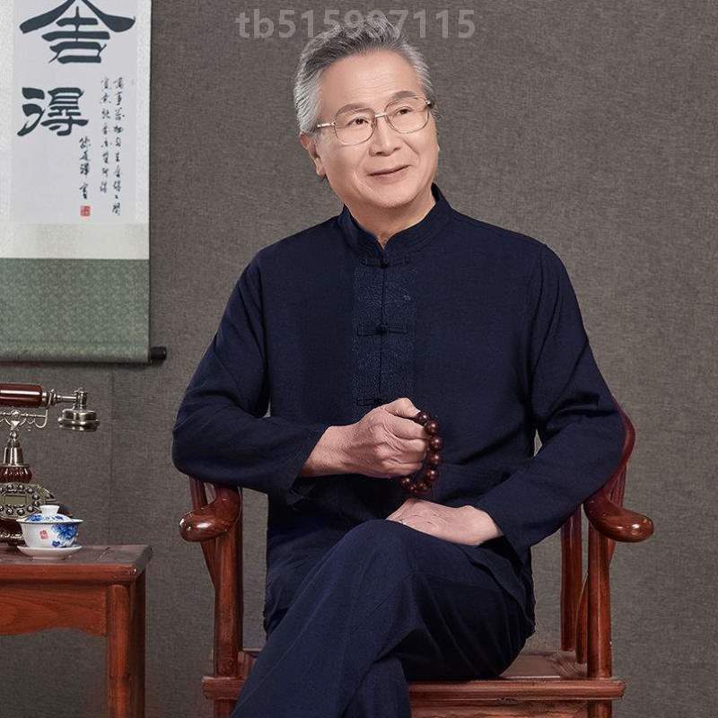 汉服春秋套装爷爷长袖男老年人爸爸棉麻%中年唐装夏装2020服居士