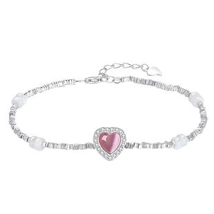 ParasKors派热银饰 粉眼泪手链猫眼石母贝碎银子轻奢礼物送女友