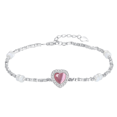 ParasKors派热银饰 粉眼泪手链猫眼石母贝碎银子轻奢礼物送女友