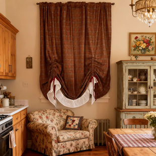 伦敦深秋英伦格子提拉帘门帘厨房帘窗帘短帘客厅卧室遮光定制