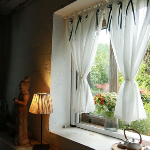 鸢尾乡旅法式 白蕾丝花窗帘客厅卧室飘窗落地窗纱帘半帘门帘免打孔