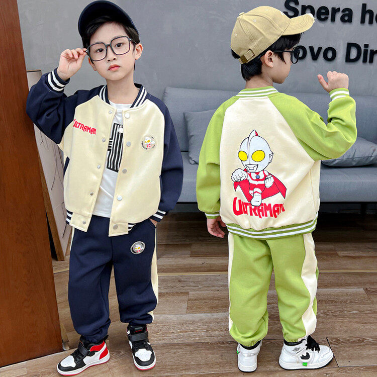 品牌专柜男童加绒奥特曼套装春秋冬小儿童帅气棒球服三件套衣服潮