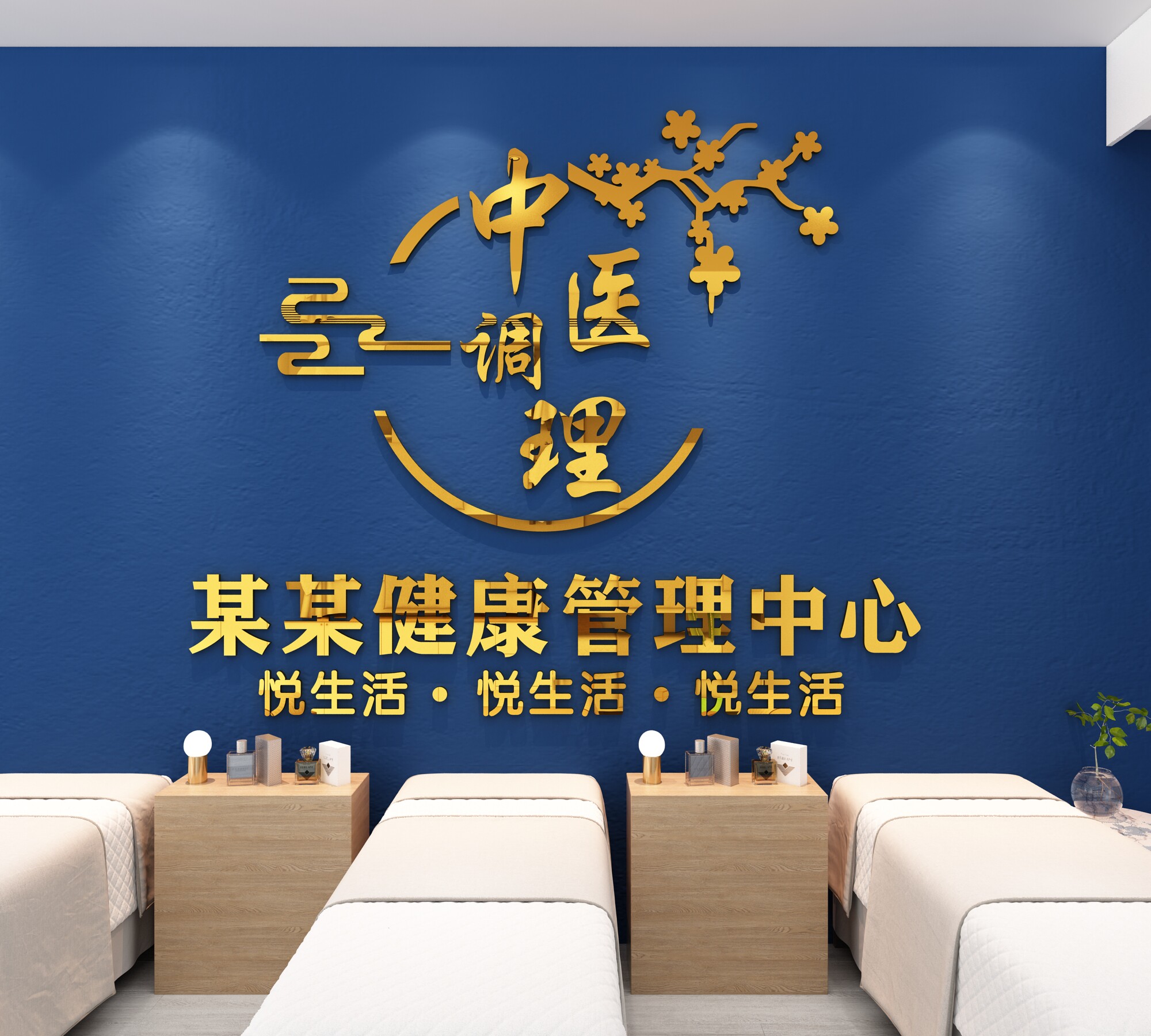 中医养生馆前台背景艾灸推拿美容院SPA装饰3D立体文化墙创意贴画