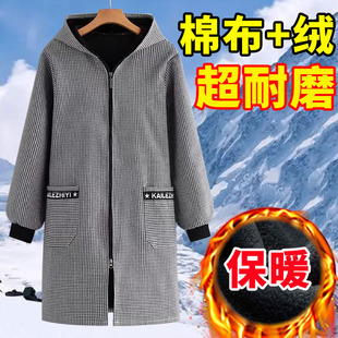 纯棉布加绒保暖罩衣女家用厨房防油污长袖围裙上班打工工作服外套