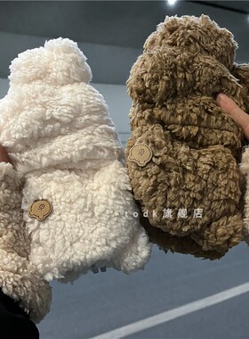 小熊手套冬季女可爱韩版卡通学生防寒露指翻盖加绒加厚骑车保暖冬