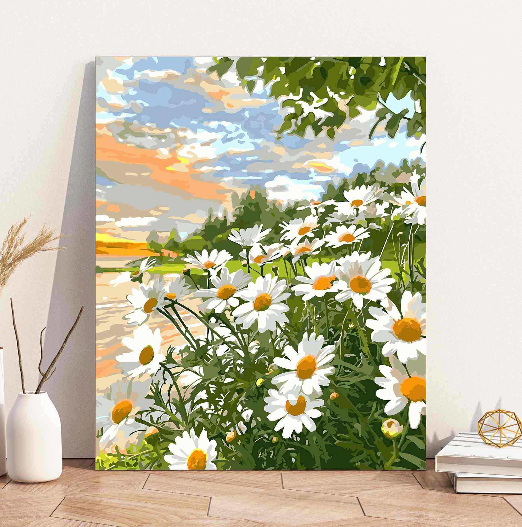 diy数字油画客厅风景清新礼物治愈减压填色油彩装饰画百合雏菊花