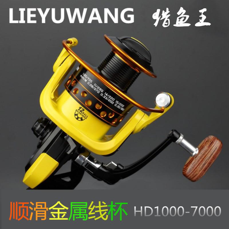 猎渔王纺车轮左右手互换型金属摇把黄渔轮HD海抛竿鱼线轮渔具用品