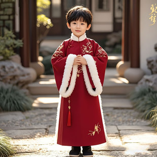 汉服男童新年衣服新中式国风小少爷装古风拜冬年服喜庆风儿童唐装