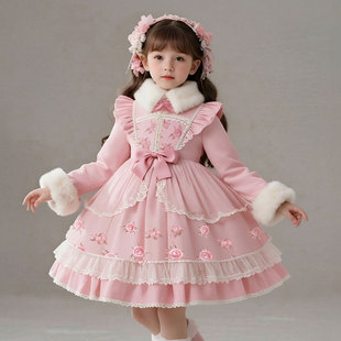 洛丽塔公主裙女童冬季连衣裙小女孩洋气小公主冬装儿童高级感冬裙