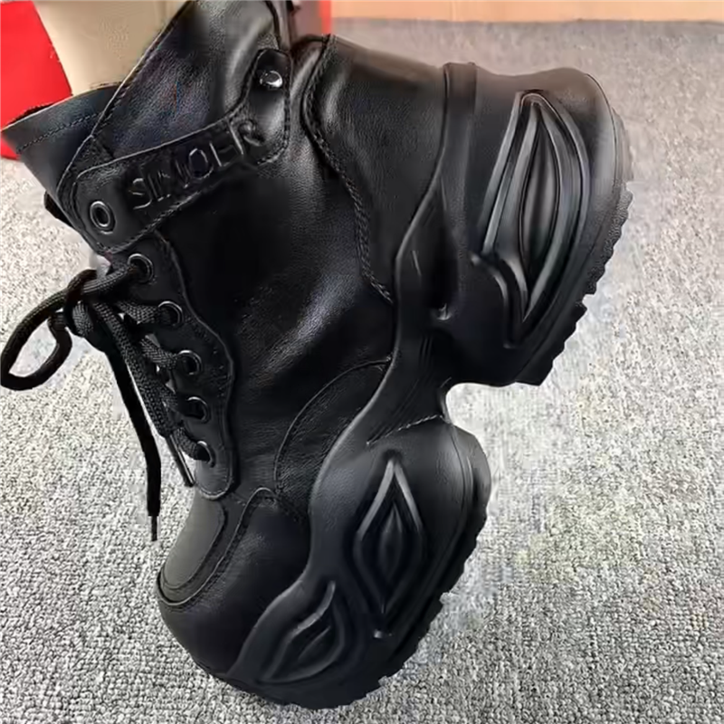 复古短靴女真皮松糕厚底靴子女棉鞋女圆头冬加绒软底单靴马丁靴女