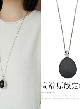 新款欧美度假风银黑拼色拉丝项链