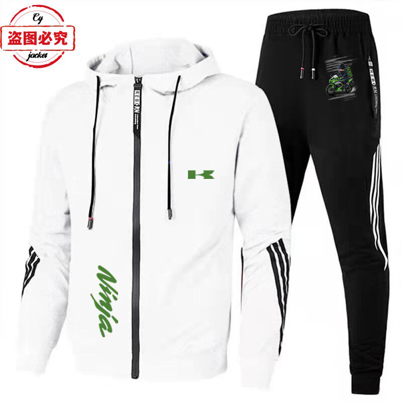 川崎摩托车logo印花机车赛车服休闲运动服男士春秋套装Ninja印花
