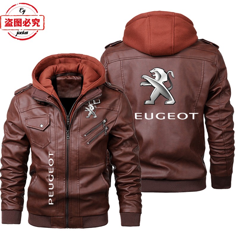 标致汽车车标皮夹克pu皮衣防风男士连帽夹克peugeot工作服团队服
