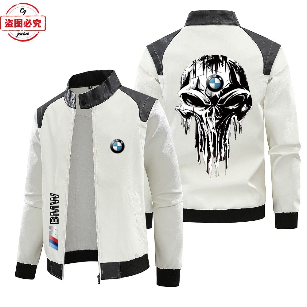 宝马摩托车Logo印花男装pu皮衣加绒款BMW M-Power男士骑行皮夹克