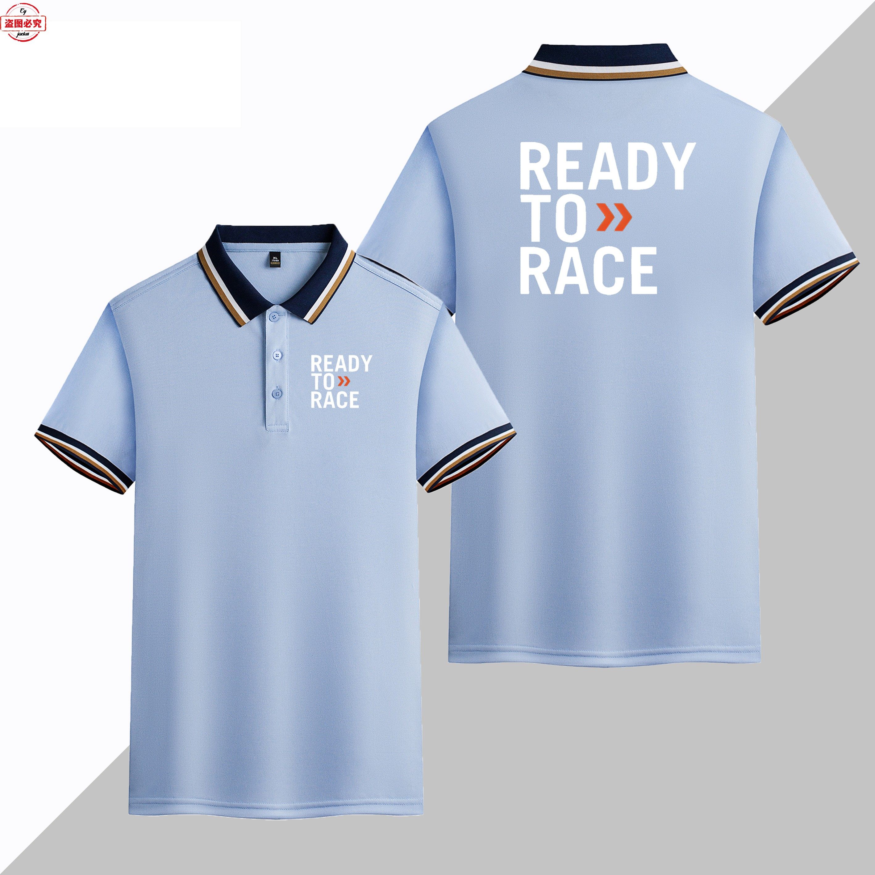Ready To Race 机车车标印花短袖t恤翻领Polo衫越野耐力赛骑行服