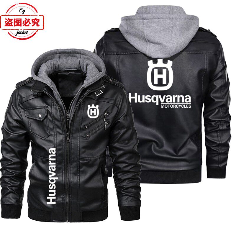 胡斯瓦纳摩托车LOGO印花骑行服水洗pu皮衣男夹克Husqvarna赛车服