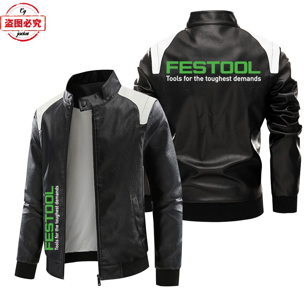 费托斯工具工作服LOGO复古水洗pu皮衣防风秋冬款男夹克撞色皮夹克