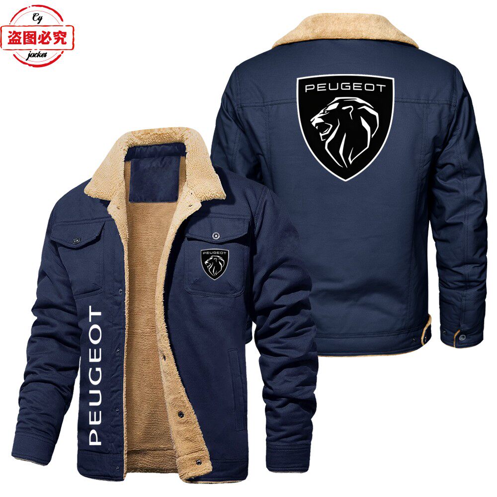标致汽车车标印花加绒秋冬保暖立领夹克peugeot工作服团队服