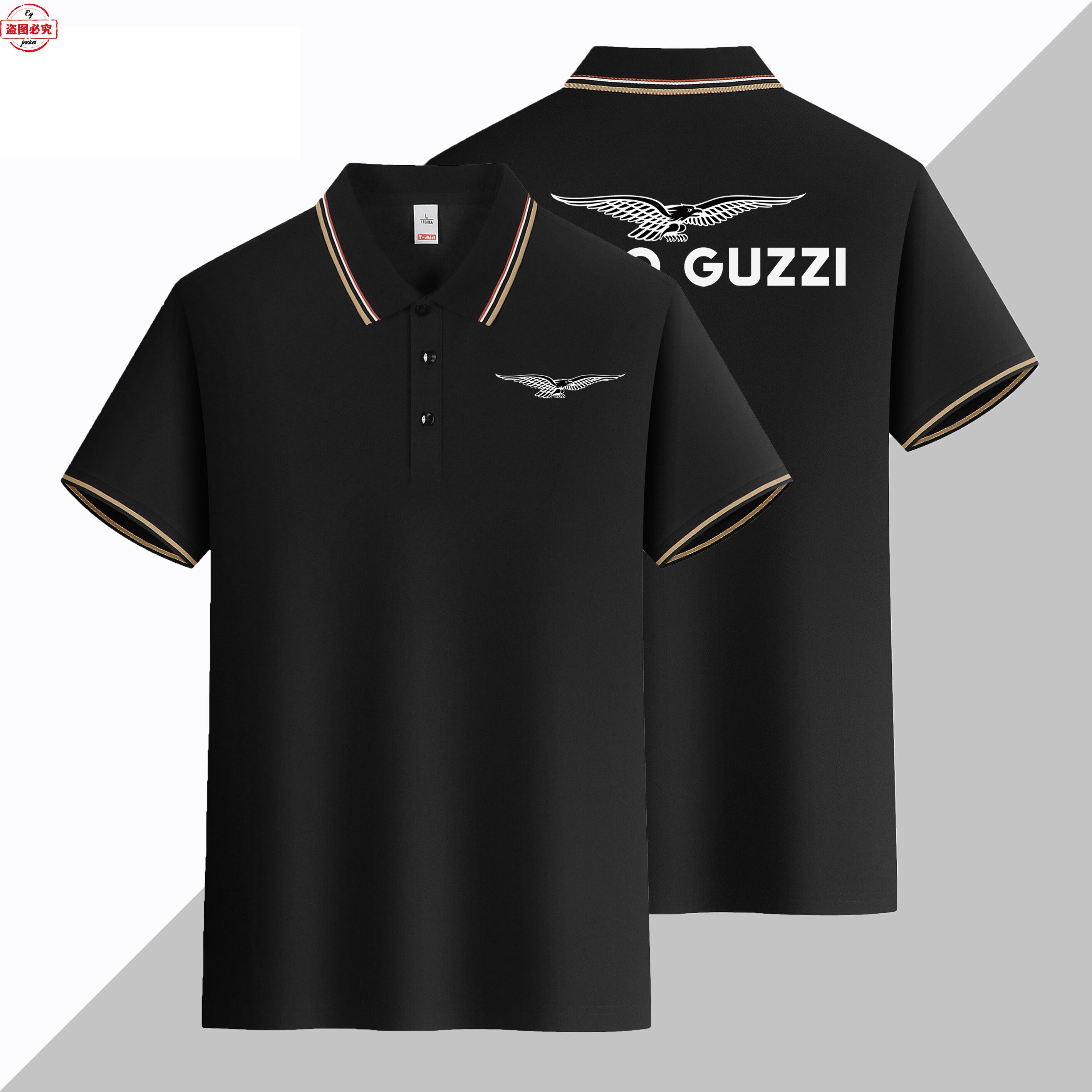 男士短袖运动t恤翻领Polo衫Moto Guzzi摩托车车标印花团队骑行服