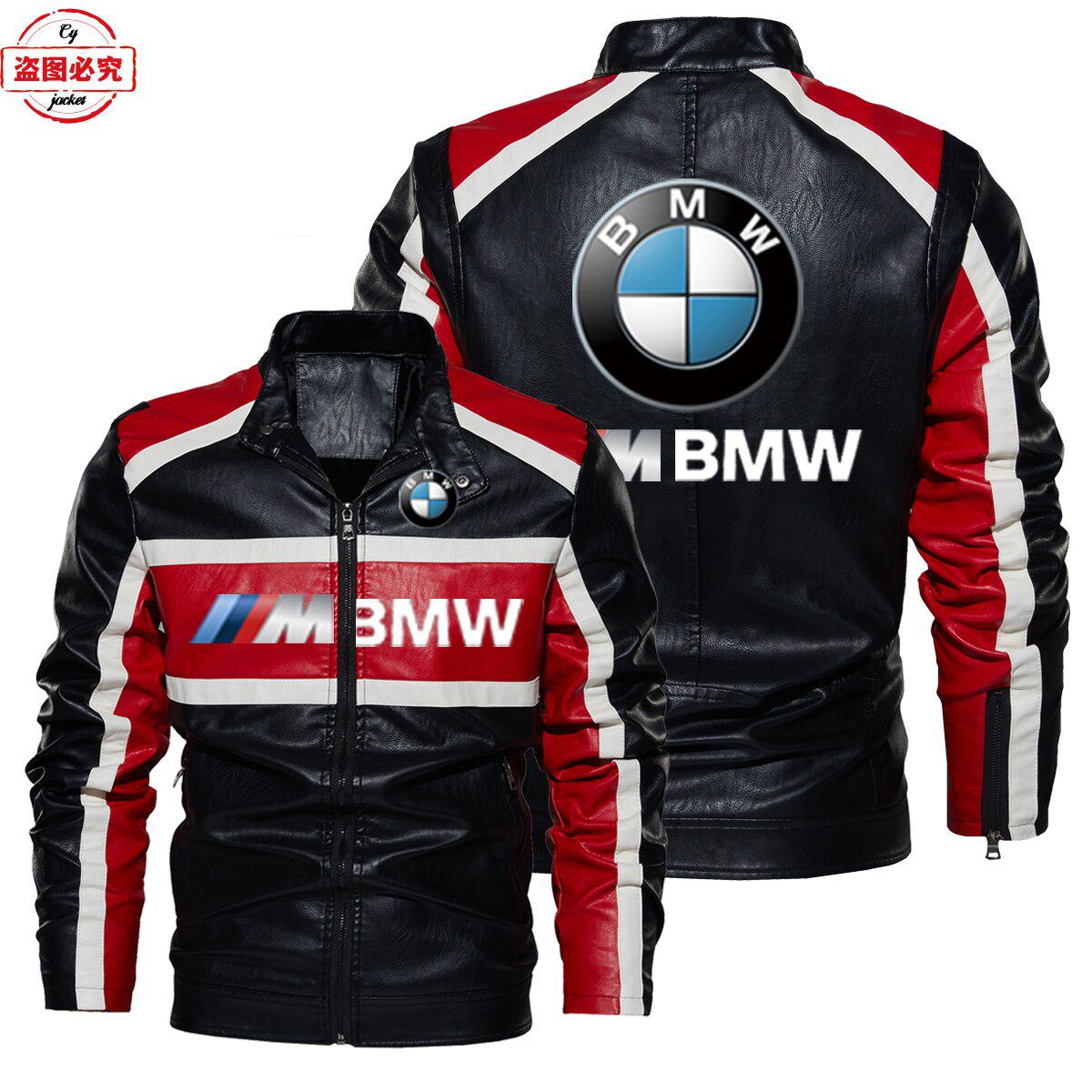 宝马摩托车M标志印花男装pu皮衣春秋款BMW M-Power男士骑行皮夹克