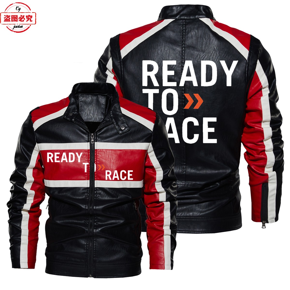 Ready To Race 印花摩托车越野赛耐力赛pu皮衣防风春秋款男士夹克