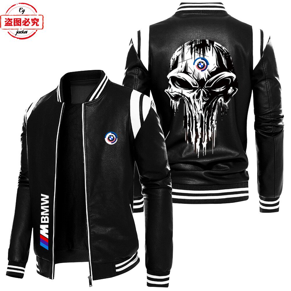 宝马摩托车LOGO印花骑行服pu皮夹克秋冬加绒BMW M-Power男装夹克