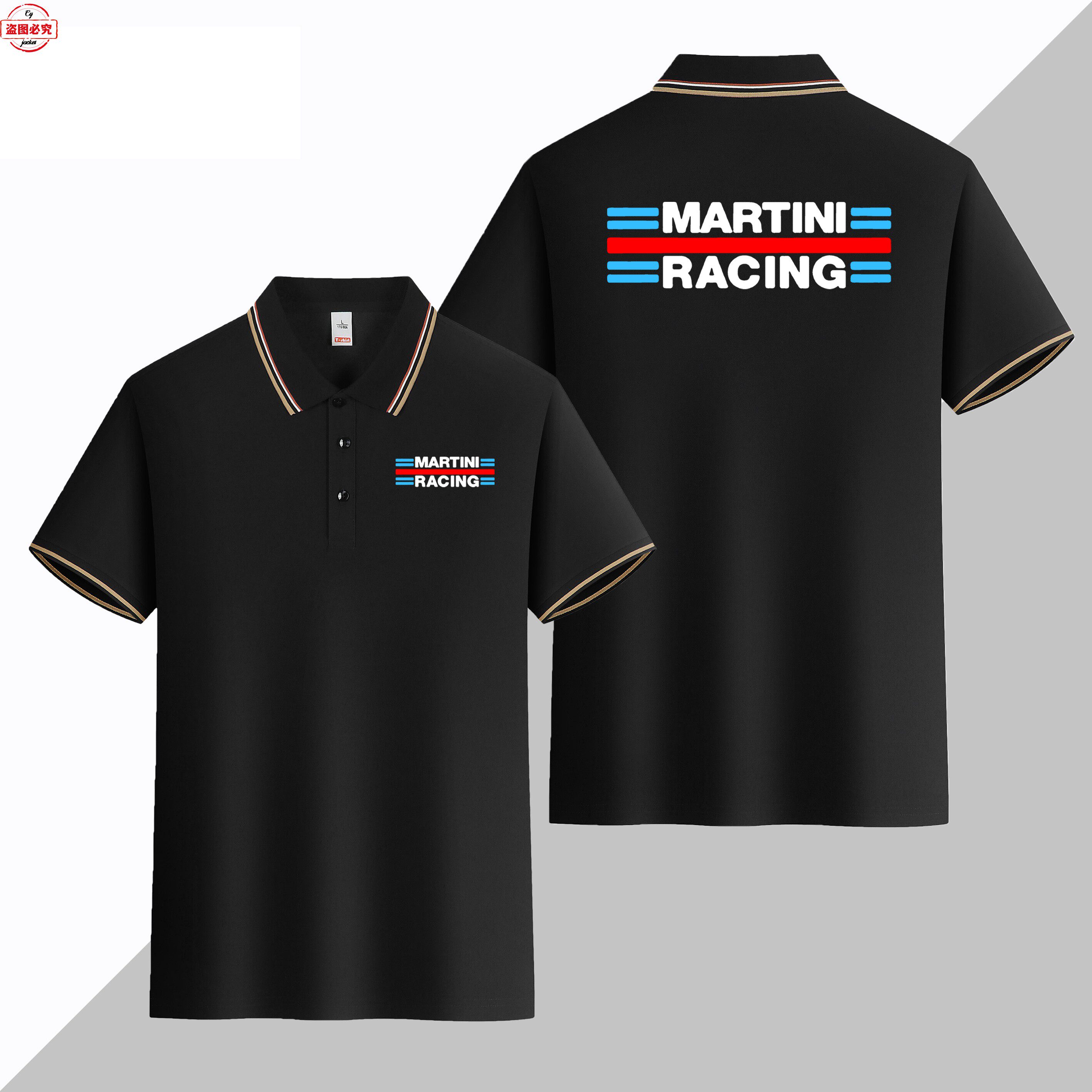 Martini Racing 标志印花赛车男短袖运动t恤翻领Polo衫商务工作服