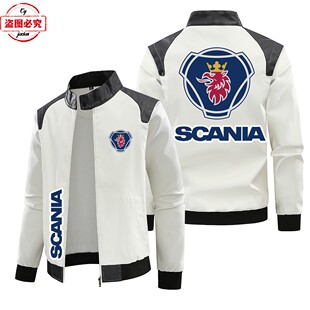 斯堪尼亚重卡货车车标皮夹克复古水洗pu皮衣男夹克斯堪尼亚工作服
