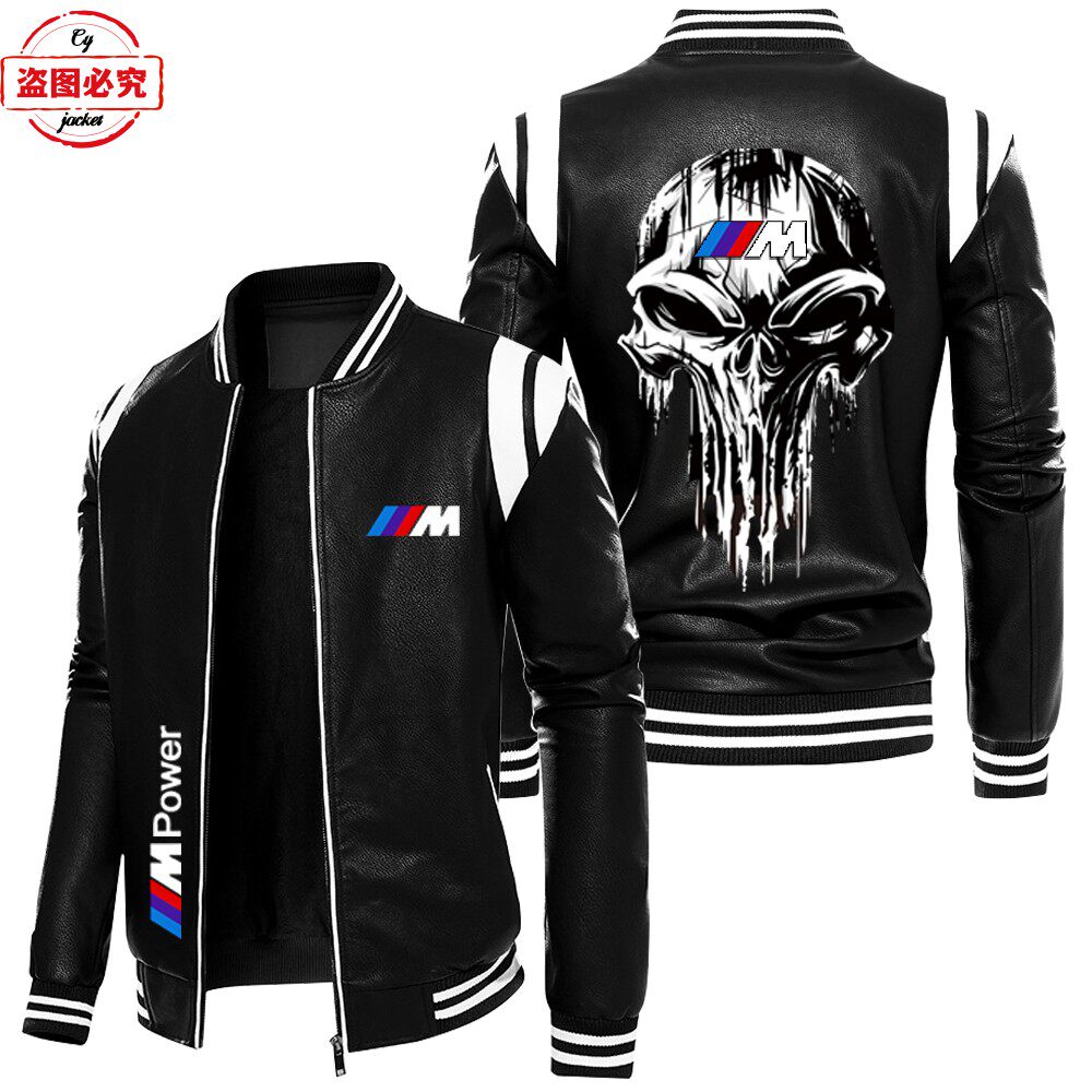 1宝马摩托车LOGO印花骑行服pu皮夹克秋冬加绒BMW M-Power男装夹克