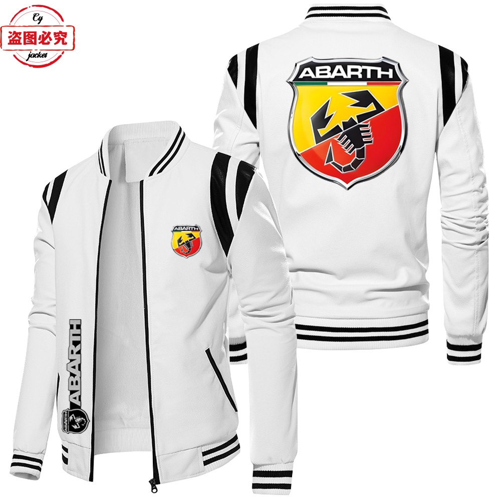 ABARTH汽车车标皮夹克复古水洗pu皮衣男士秋冬款加绒ABARTH工作服