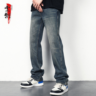 夏季新款牛仔裤男士宽松复古美式高街裤子男薄款水洗男生直筒男裤