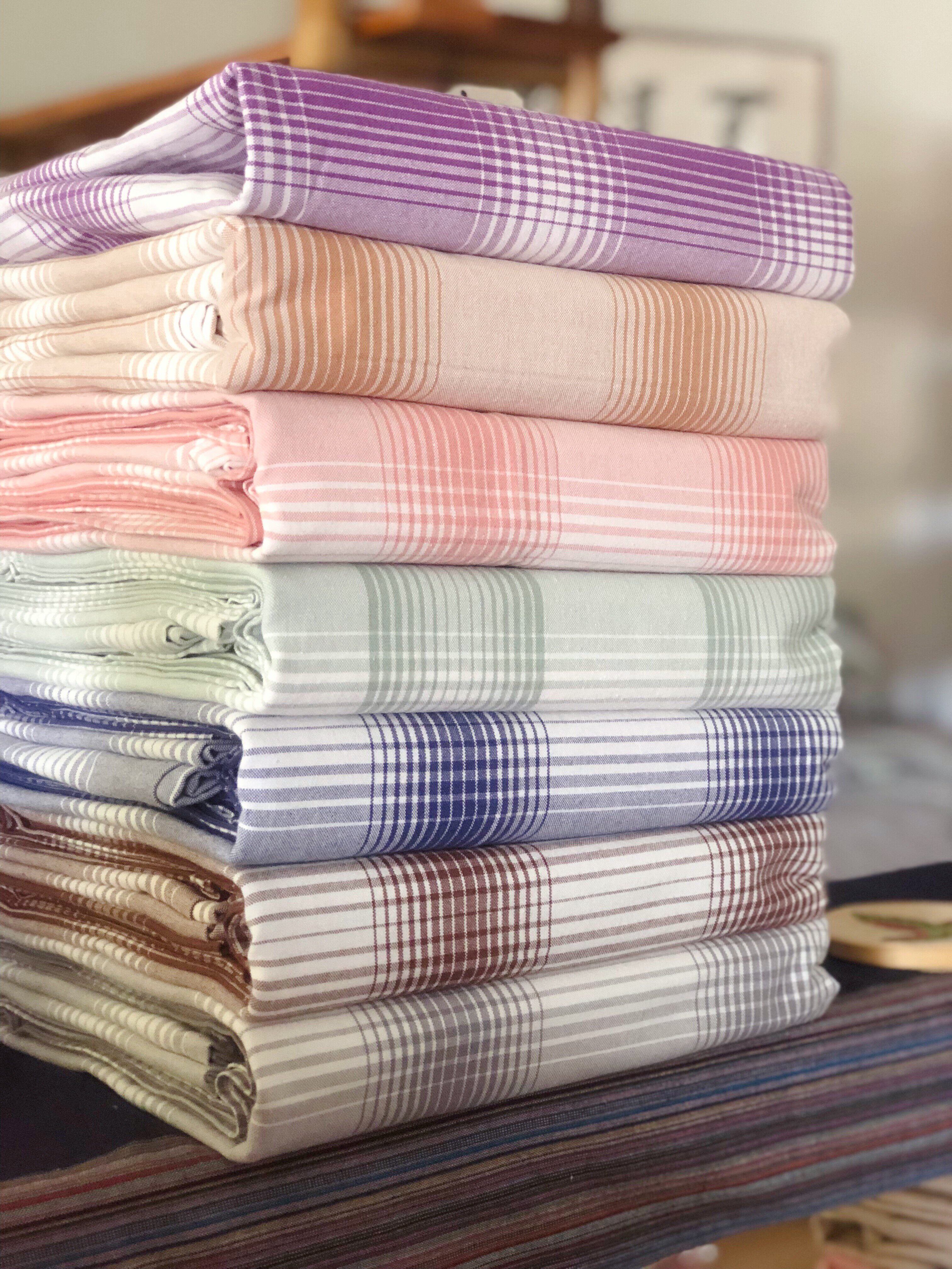 木兰摇拼接格子土布床单、三件套