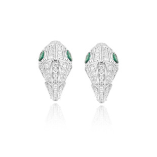 亚马逊跨境新款大号绿眼蛇耳环镀18K金质感复古男女同款蛇头耳扣