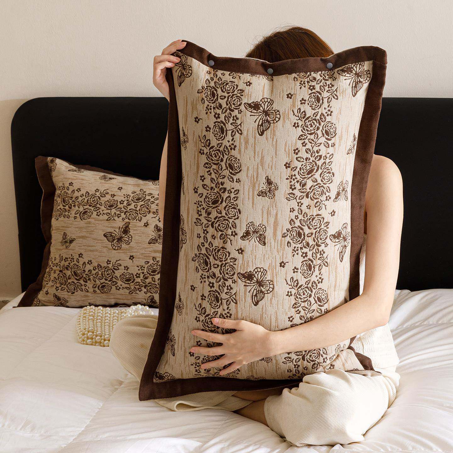 罗兰度美拉德纱布枕套一对装家用2025新款纯棉覆古成人全棉枕头套