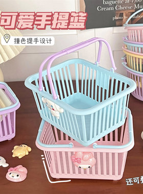 流行爆款SH136马克绿色编制收纳筐桌面杂物篮子少女心粉红控拍照