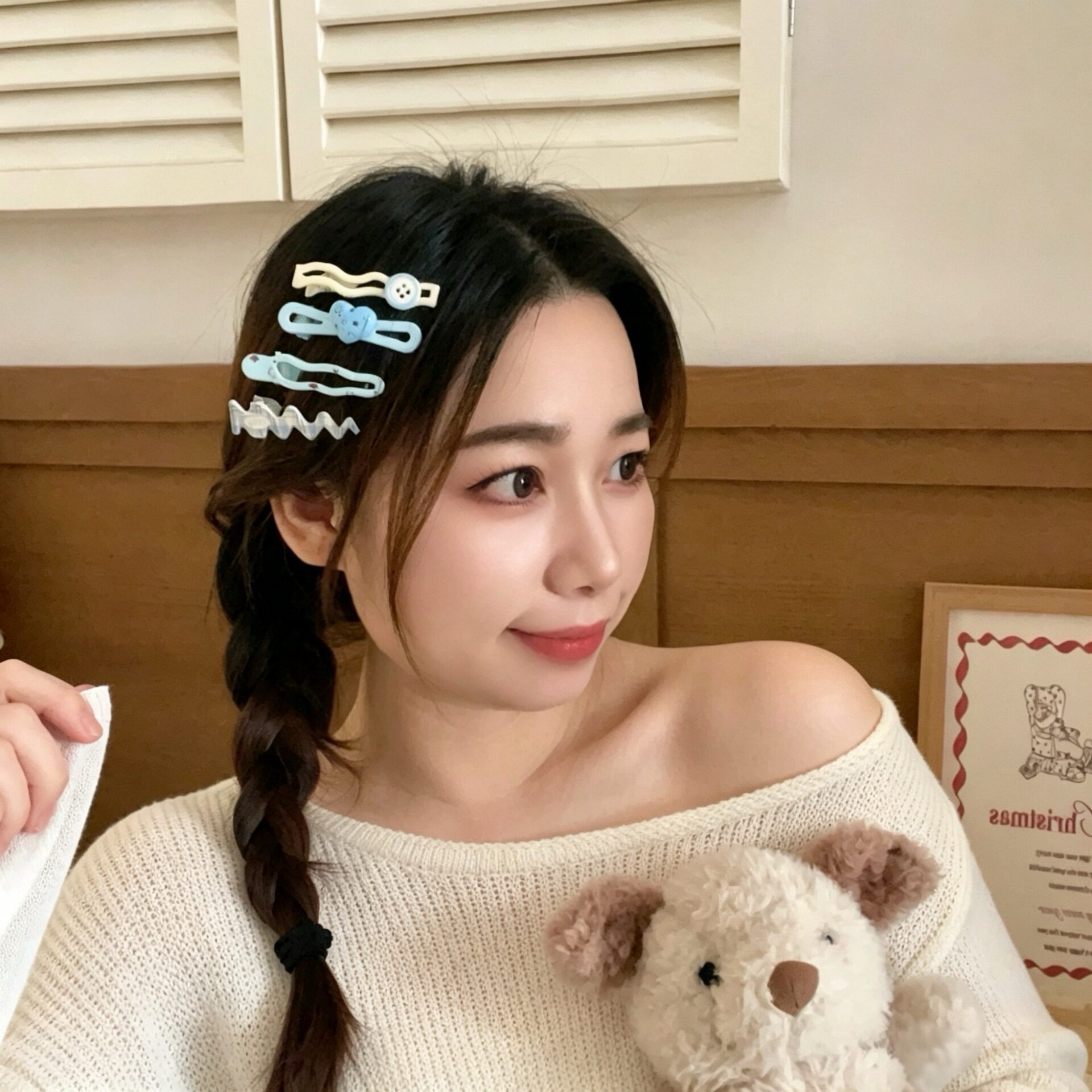 特价韩系简约爱心纽扣格纹发夹少女心百搭侧边刘海夹可爱ins学生