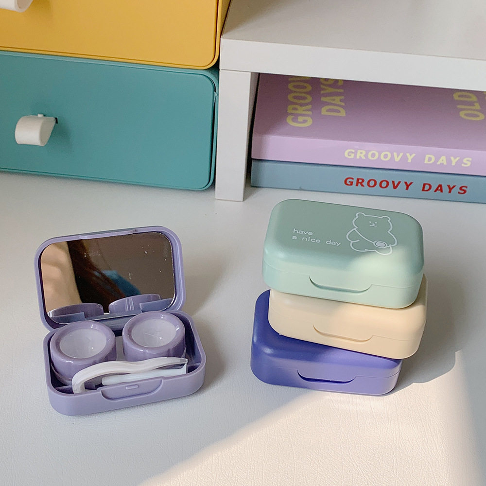质量严选韩国可爱少女小熊ins卡通隐形眼镜伴侣盒随身便携护理盒