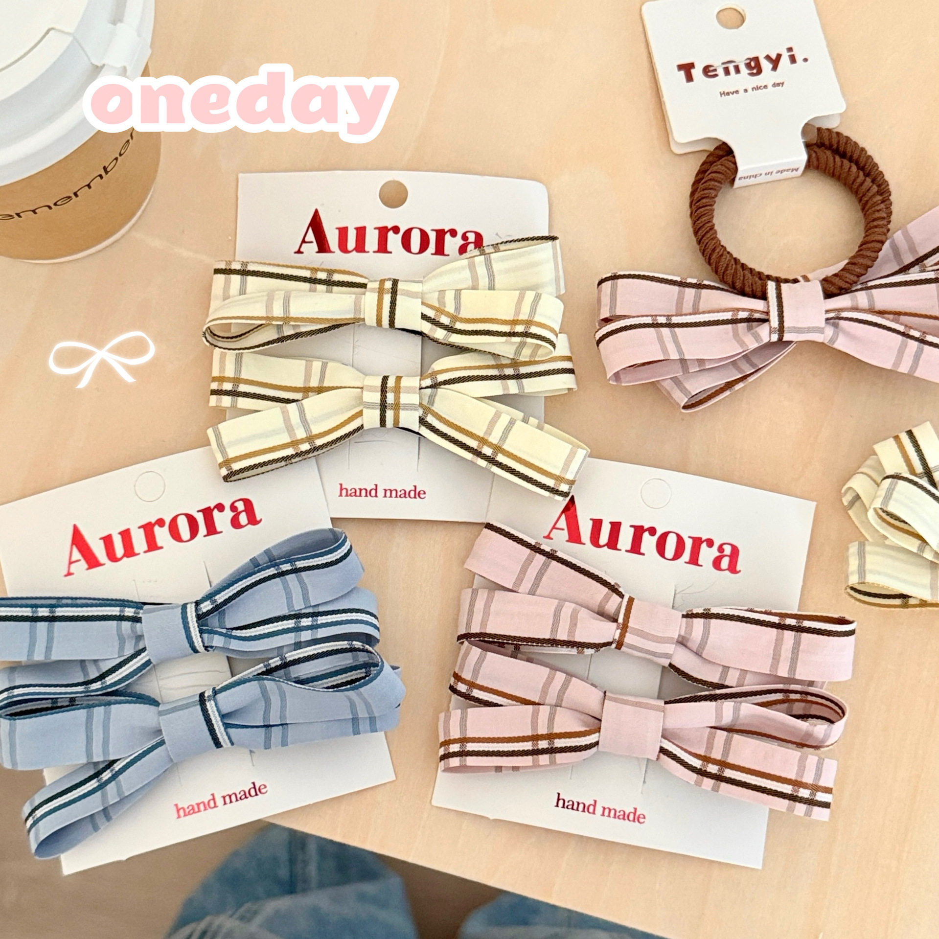 薄利多销新款学院风格纹蝴蝶结布艺发夹发绳可爱少女刘海夹碎发夹