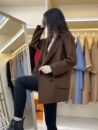 秋冬韩版 2025年新款 咖啡色宽松毛呢外套 领双面羊绒大衣女短款 西装