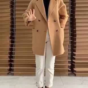 毛呢外套 宽松呢子羊毛西装 双面羊绒大衣女小个子秋冬季 高级感短款
