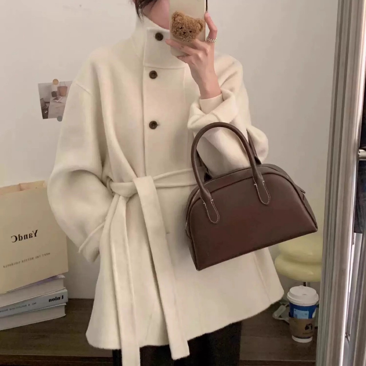 韩系减龄立领双面羊绒大衣