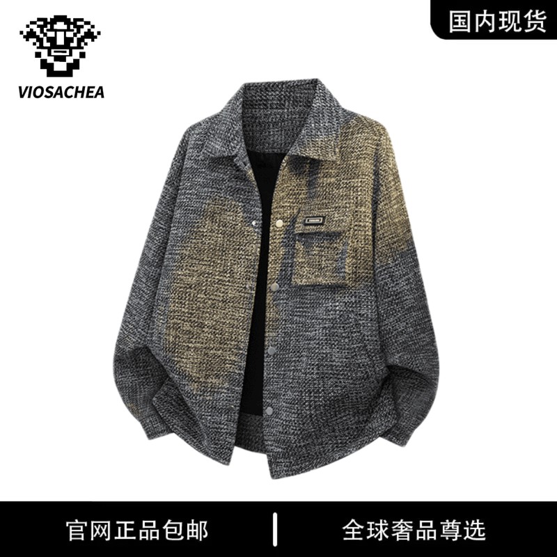 VIOSACHEA男士秋季新款小香风夹克宽松大码潮流复古休闲外套