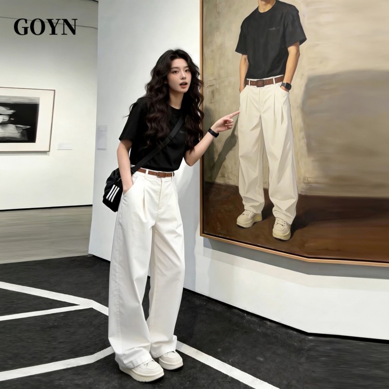 GOYN美式宽松百搭时尚休闲阔腿裤男士春夏季潮牌简约透气直筒长裤