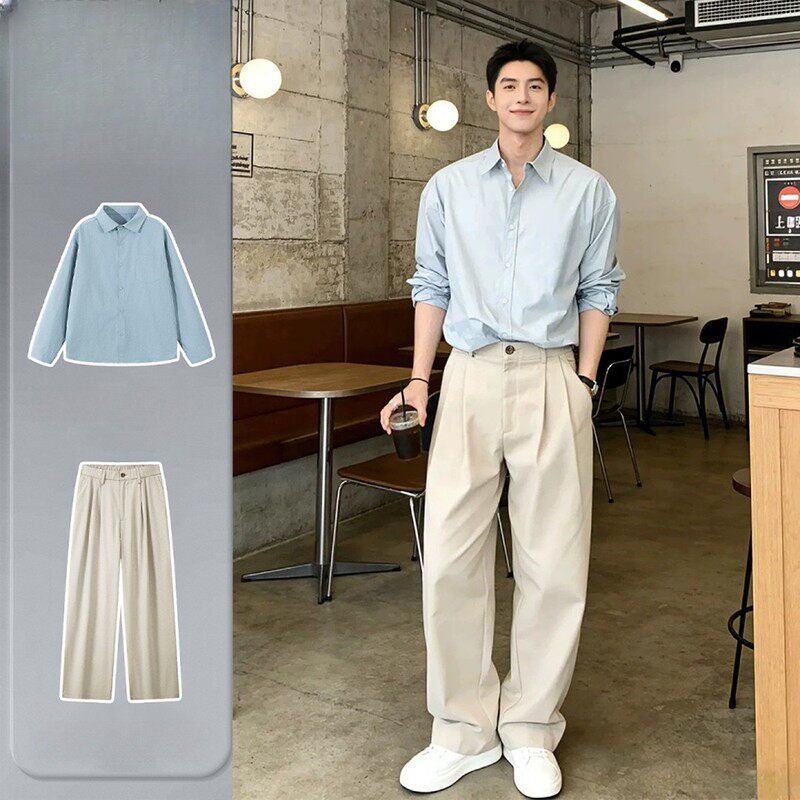 LOLIEJUN/林阿俊高端轻奢夏季老钱风男装套装新款衬衫西裤两件套