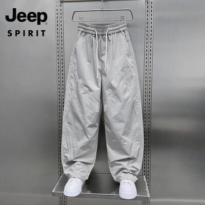 JEEPSPIRIT吉普夏季新款拼条休闲裤男士宽松百搭哈伦裤时尚潮流阔