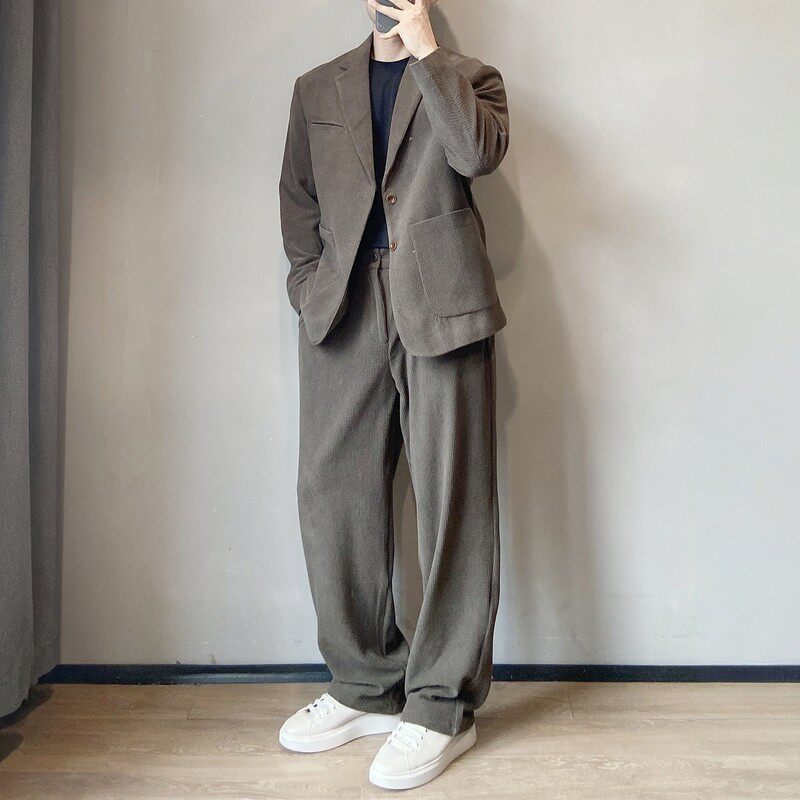 LOLIEJUN/林阿俊男士秋季开衫套装老钱风男装长袖长裤西装两件套