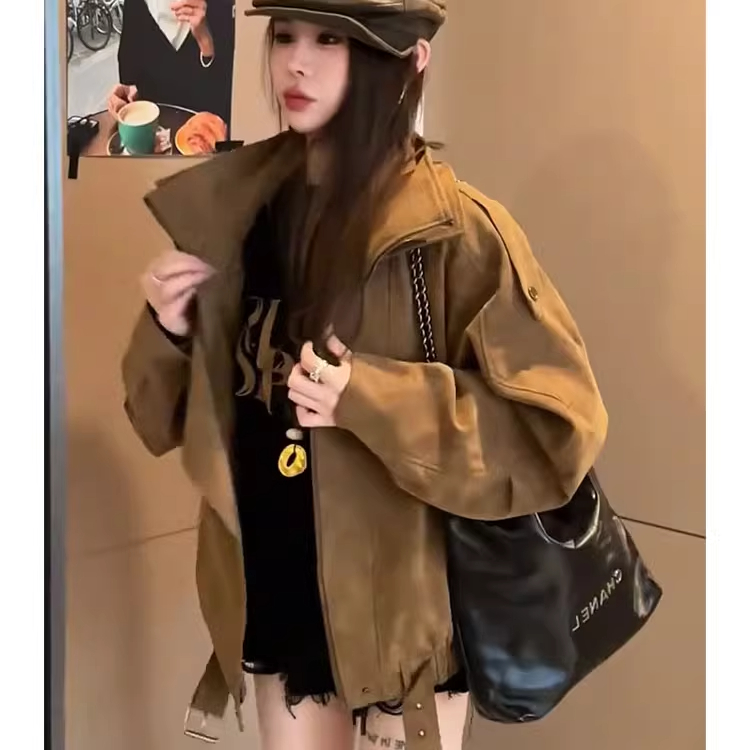麂皮绒机车外套2025秋季